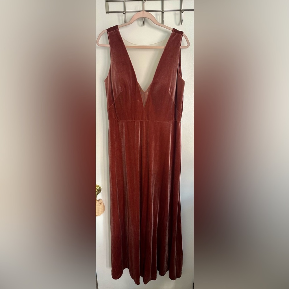 Jenny Yoo Velvet Gown Rosewood Pink Dress Size 18 Bridesmaid Evening Formal Gown